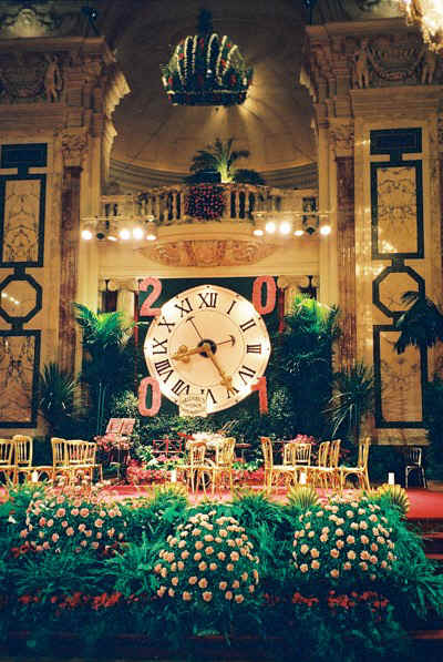 The stage in the main ballroom, the Festsaal, with THE clock